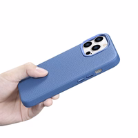 iCarer Litchi Premium ādas viedtālruņa apvalks iPhone 14 Pro Max Magnētiskais ādas apvalks ar MagSafe Gaiši zils (WMI14220712-LB)