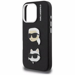 Karl Lagerfeld FW Grained Karl & Choupette Heads Pins case for iPhone 16 Pro Max – black