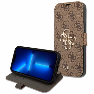 Guess GUBKP13X4GMGBR iPhone 13 Pro Max 6.7" brūns/brūns grāmatas tipa apvalks 4G Big Metal Logo