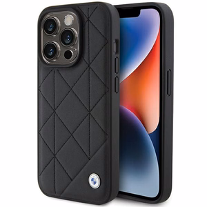 BMW ādas stepēts viedtālruņa apvalks iPhone 15 Pro Max - melns
