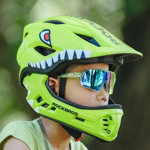 Rockbros TT-32003 haizivs dizaina bērnu velo ķivere ar noņemamu žokļa aizsargu, izmērs S (48-52) - zaļa