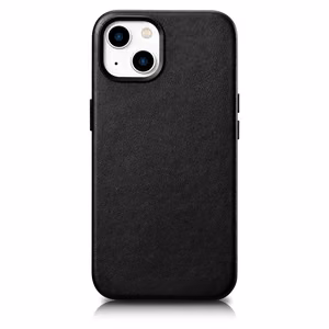 iCarer Apvalks Ādas vāks iPhone 14 Plus dabīgas ādas apvalks melns (saderīgs ar MagSafe)