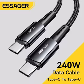 USB Kabelis Essager "Ultra" Dark Pelēks "Type-C / Type-C" 100cm (up to 240W!!!)