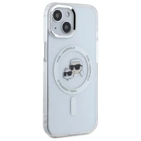 Karl Lagerfeld IML Metāla Karl&Choupette galva MagSafe apvalks iPhone 15 - balts