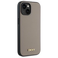 DKNY Grained Metal Logo Magnētiskais iPhone 15 viedtālruņa apvalks - bēšs