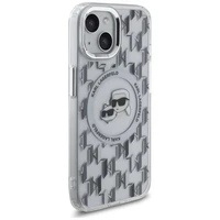 Karl Lagerfeld IML Monogramma Karl & Choupette Head Magnētiskais iPhone 15 viedtālruņa apvalks - caurspīdīgs