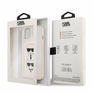 Karl Lagerfeld Glitter Karl & Choupette Head vāciņš ierīcei iPhone 13 mini, zelta krāsā