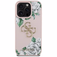 Guess Grained Roses Big 4G logo viedtālruņa apvalks iPhone 16 Pro - rozā