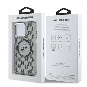 Karl Lagerfeld IML Monogramma Karl & Choupette Galva Magnētiskais Viedtālruņa apvalks iPhone 15 Pro - melns