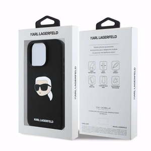 Viedtālruņa apvalks Karl Lagerfeld Silikona Karl Head Print MagSafe iPhone 16 Pro Max - melns