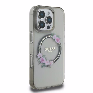Guess GUHMP16XHFWFCK iPhone 16 Pro Max 6.9" melns/melns cietais apvalks IML Flowers Wreath Magnētiskais