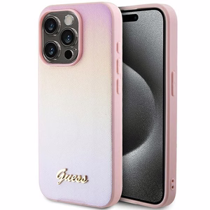 Guess Saffiano Iridescent Script viedtālruņa apvalks iPhone 14 Pro Max - rozā