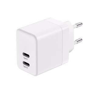 Crong Ultra Compact GaN sienas lādētājs, 2 × USB-C, 35 W, PD 3.0, PPS, balts