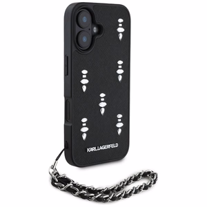 Karl Lagerfeld Saffiano Crystals ar ķēdi viedtālruņa apvalks iPhone 16 - melns