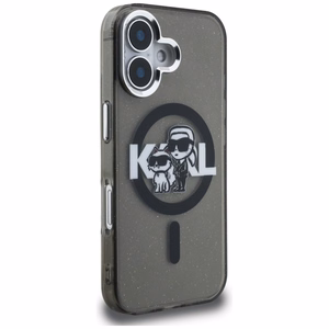 Karl Lagerfeld IML Glitter Karl & Choupette Sketch Logo MagSafe maciņš iPhone 16 - melns
