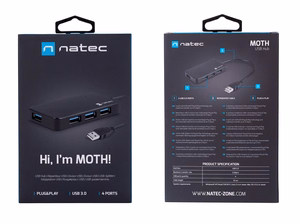 NATEC sadalītājs USB 3.0 Moth (4 porti, melns)