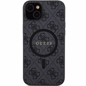 Guess 4G Collection Ādas Metāla Logo Magnētiskais viedtālruņa apvalks iPhone 15/14/13 - melna