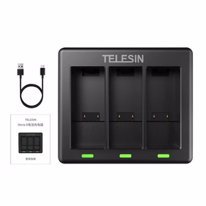 Telesin 3 slotu lādētājs GoPro Hero 12 / Hero 11 / Hero 10 / Hero 9