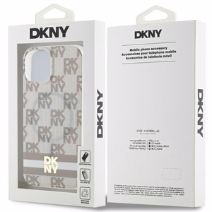 DKNY IML rūtainais mono raksts un drukātas svītras Magnētiskais viedtālruņa apvalks iPhone 15 / 14 / 13 - bēša