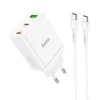 Lādētājs Hoco 2 x USB C + USB A QC3.0 PD 3A 35W N33 + Kabelis USB C uz USB C N33 balts