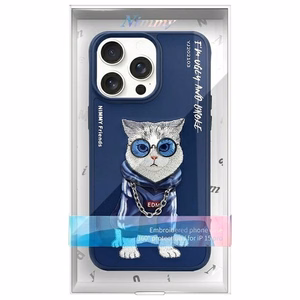 Nimmy Brilles Foršs Kaķis viedtālruņa apvalks iPhone 15 Pro - zils