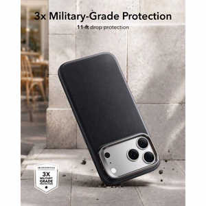 ESR Leather vāciņš modelim iPhone 18 Pro / 17 Pro, ar statīvu, saderīgs ar MagSafe – melns