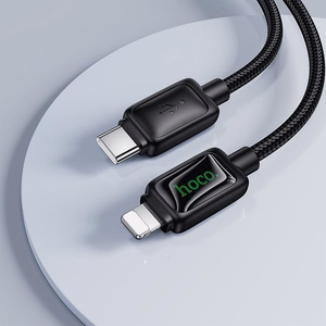 Kabelis ar LCD USB C uz Lightning Hoco PD 30W 1,2 m U146 melns