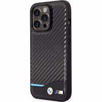 BMW Leather Carbon maciņš iPhone 13 Pro / 13 - melns