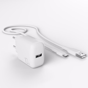 Puro PROLITE 10W USB-A sienas lādētājs + USB-A - USB-C kabelis 1.2m - balts