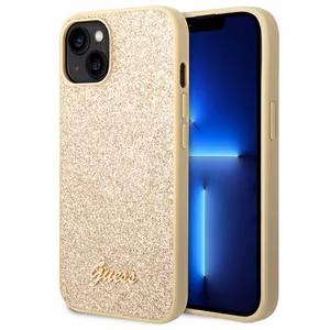 Guess Glitter Script viedtālruņa apvalks iPhone 14 Plus - zelta