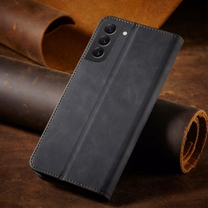 Magnet Fancy viedtālruņa apvalks Samsung Galaxy S22+ (S22 Plus) ar maku un karšu turētāju, melns