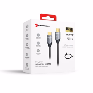 Kabelis HDMI 2.1 Forcell Cafule 8K 60Hz / 4K 120Hz - Ultra High Speed, HDR, eARC, VRR, 48Gbps 1 m melns