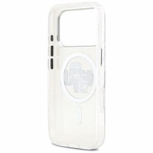 Karl Lagerfeld IML Glitter Karl & Choupette Sketch Logo Magnētiskais viedtālruņa apvalks iPhone 17 Pro - caurspīdīgs