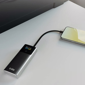 SBS 10000mAh PD 20W внешний аккумулятор с ЖК-дисплеем и встроенным кабелем USB-C - Серый