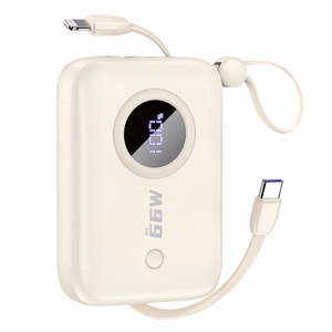 Portatīvais lādētājs Dudao K14 10000mAh ar USB-C / Lightning kabeļiem (smilškrāsas)