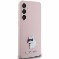 Karl Lagerfeld silikona Choupette Metal Pin viedtālruņa apvalks Samsung Galaxy S23 FE - rozā