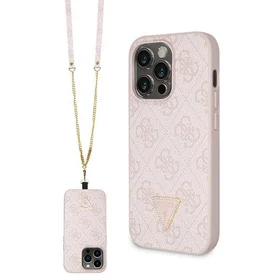 Guess GUHCP14LP4TDSCPP apvalks iPhone 14 Pro - rozā krustenisks 4G metāla logotips