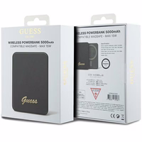 Guess Magnētiskā Metāla Script Logotips indukcijas portatīvais lādētājs 15W 5000mAh - melna