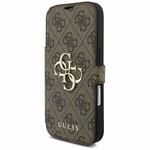 Guess Book 4G Metal Logo atverams maciņš iPhone 18 Pro / 17 Pro, brūns