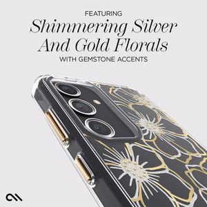 Case-Mate Floral Gems vāciņš ierīcei Samsung Galaxy S24, zelta krāsā