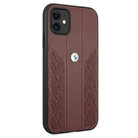 BMW ādas perforēts viedtālruņa apvalks iPhone 11 / Xr - sarkans