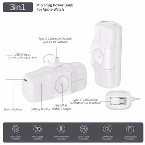 Wozinsky WF16-YCS 5000mAh 15W USB-C мини внешний аккумулятор со встроенным кабелем USB-C и зарядкой Apple Watch - Белый