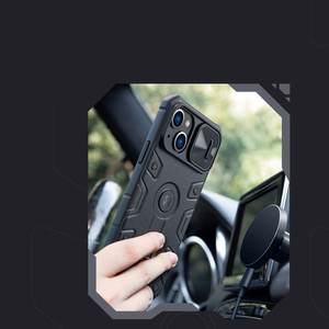 Nillkin CamShield Armor Pro Magnētiskais viedtālruņa apvalks iPhone 14 Plus MagSafe bruņots apvalks ar gredzena statīvu melns