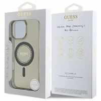 Guess IML Rhinestones Magnētiskais viedtālruņa apvalks iPhone 16 Pro Max - melns