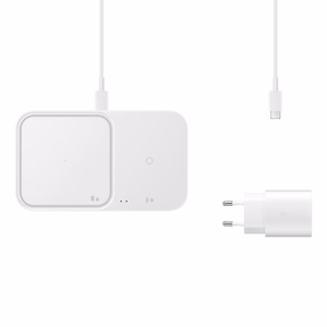 Samsung Wireless Charger Duo EP-P5400TWEGEU 15W indukcijas lādētājs - balts + tīkla lādētājs + kabelis