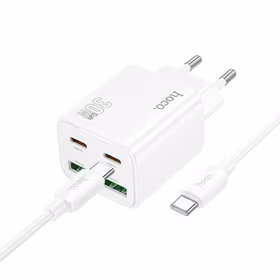 Lādētājs Hoco 2 x USB C + 2 x USB A QC3.0 PD 3A 30W + kabelis USB C uz USB C N56 balts