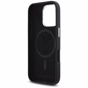 Karl Lagerfeld Saffiano Full Wrapped Elongated Metal Logo MagSafe iPhone 16 Pro Case - Black