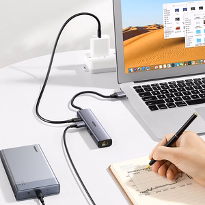 Ugreen CM475 daudzfunkcionāls sadalītājs USB 3.0 - 3x USB / Ethernet RJ-45 / USB Type-C PD - pelēks