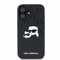 Karl Lagerfeld Monogramma Karl un Choupette Galvas Piespraude iPhone 16 Viedtālruņa Apvalks - Melns