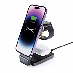 Tech-Protect QI15W-A28 MagSafe 3in1 indukcijas lādētājs ar statīvu viedtālrunim / Apple Watch / AirPods - melns
